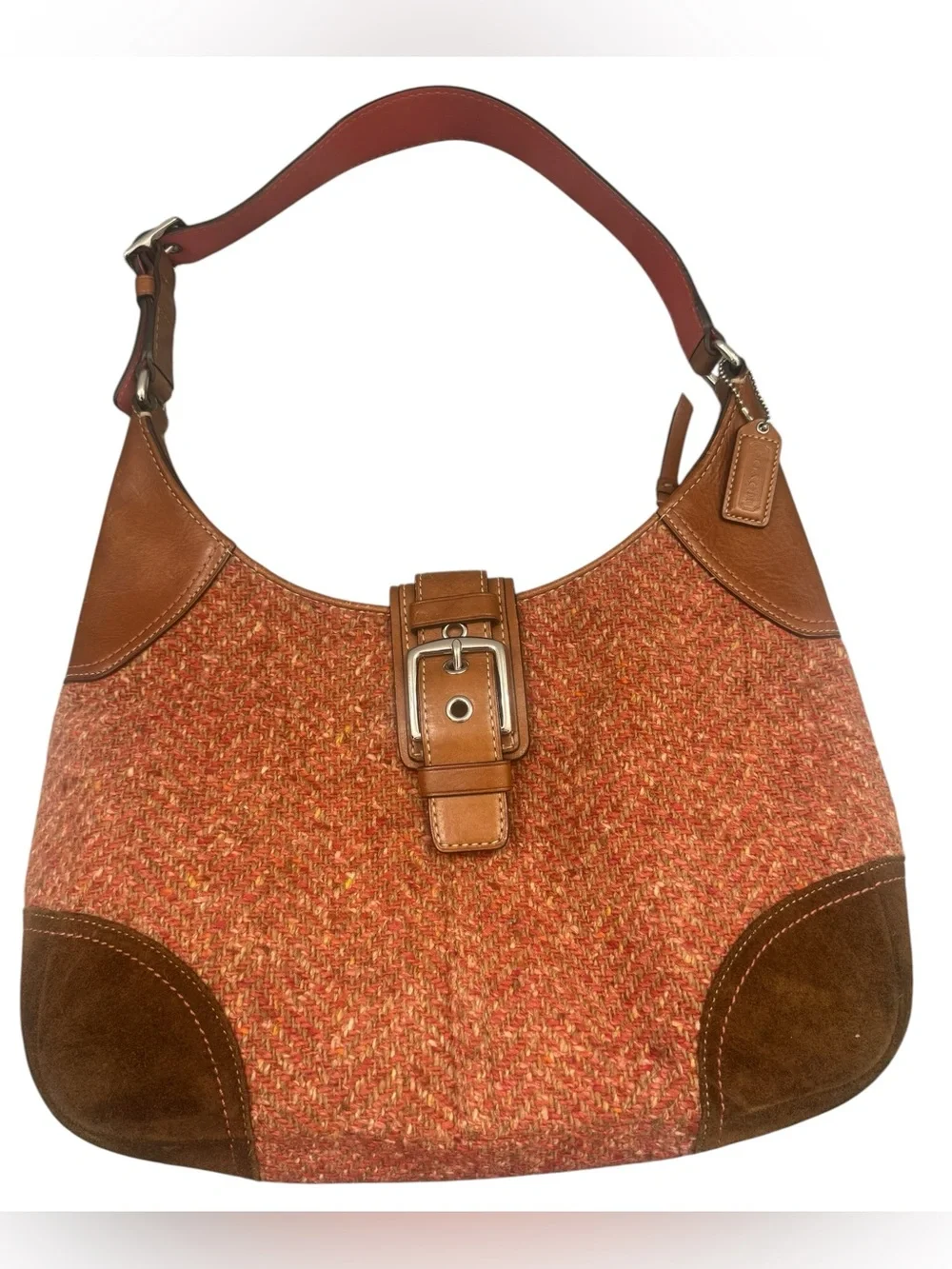 Vintage Coach Soho Tweed Herringbone Texture Y2K Hobo Bag & Matching Wallet Set